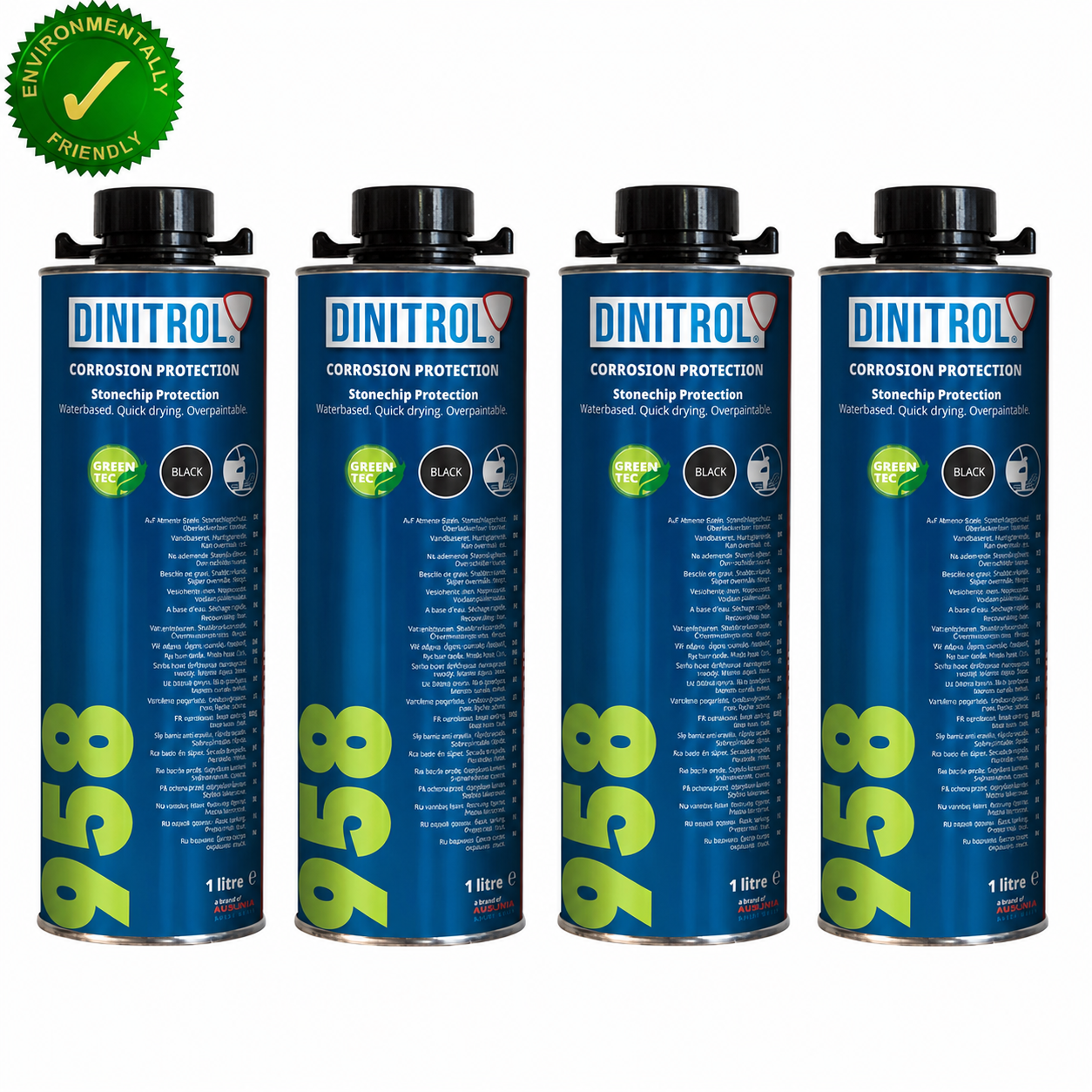 4 x DINITROL 958 1L Waterborne Stonechip Protection Black