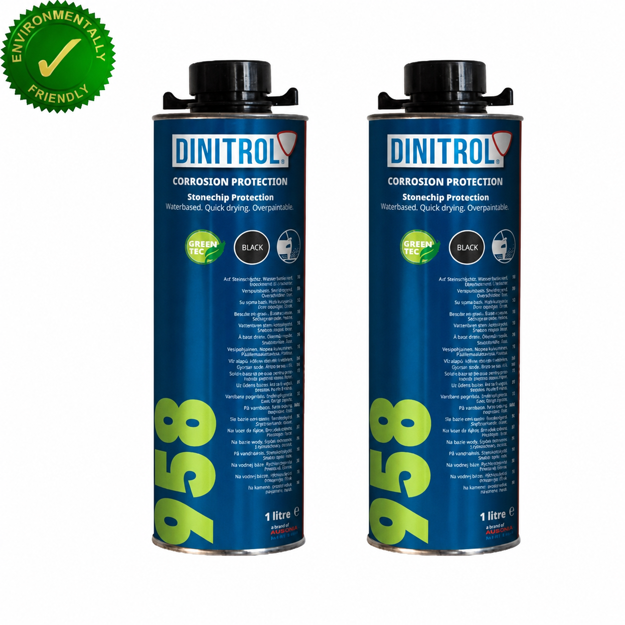 2 x DINITROL 958 1L Waterborne Stonechip Protection Black