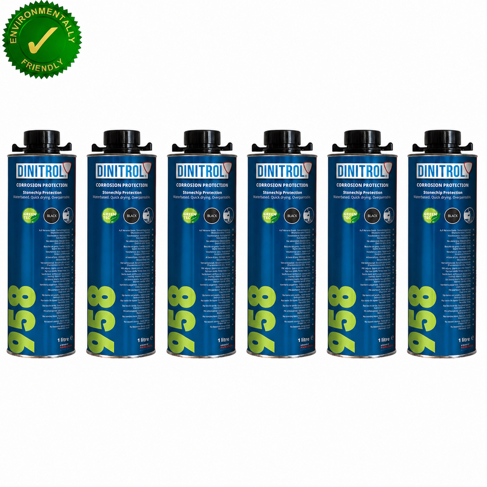 6 x DINITROL 958 1L Waterborne Stonechip Protection Black