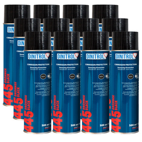 12 x DINITROL 445 BLACK STONECHIP 500ml AEROSOL WHEEL ARCHES
